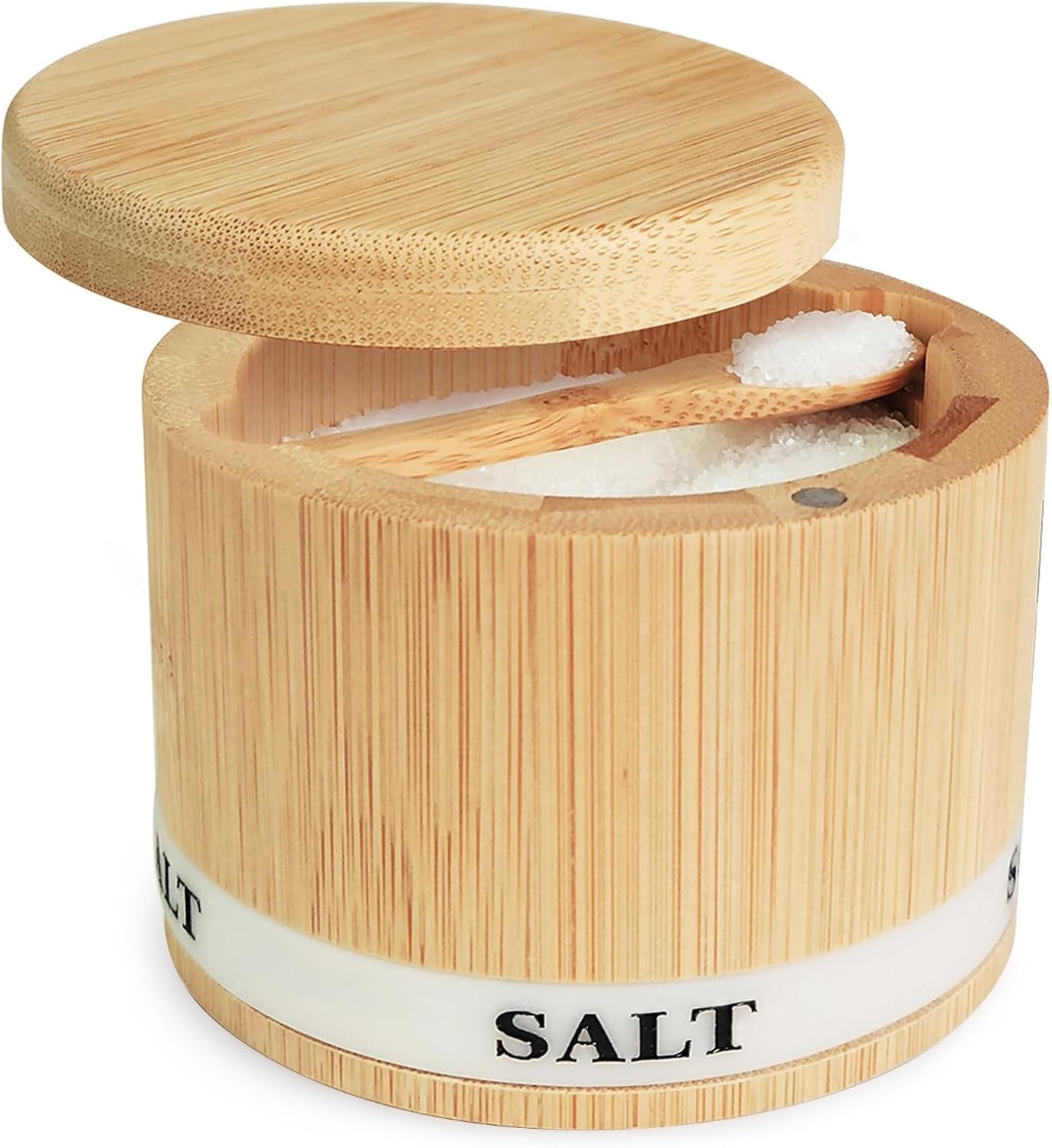 Salt and Pepper Bowls Bamboo Pepper Salt Box with Swivel Lid and Spoon 2 Piece Set Salt and Pepper Cellar to Easily Open and Seal with 2 Spoon Storage Spice Pepper Salt Container