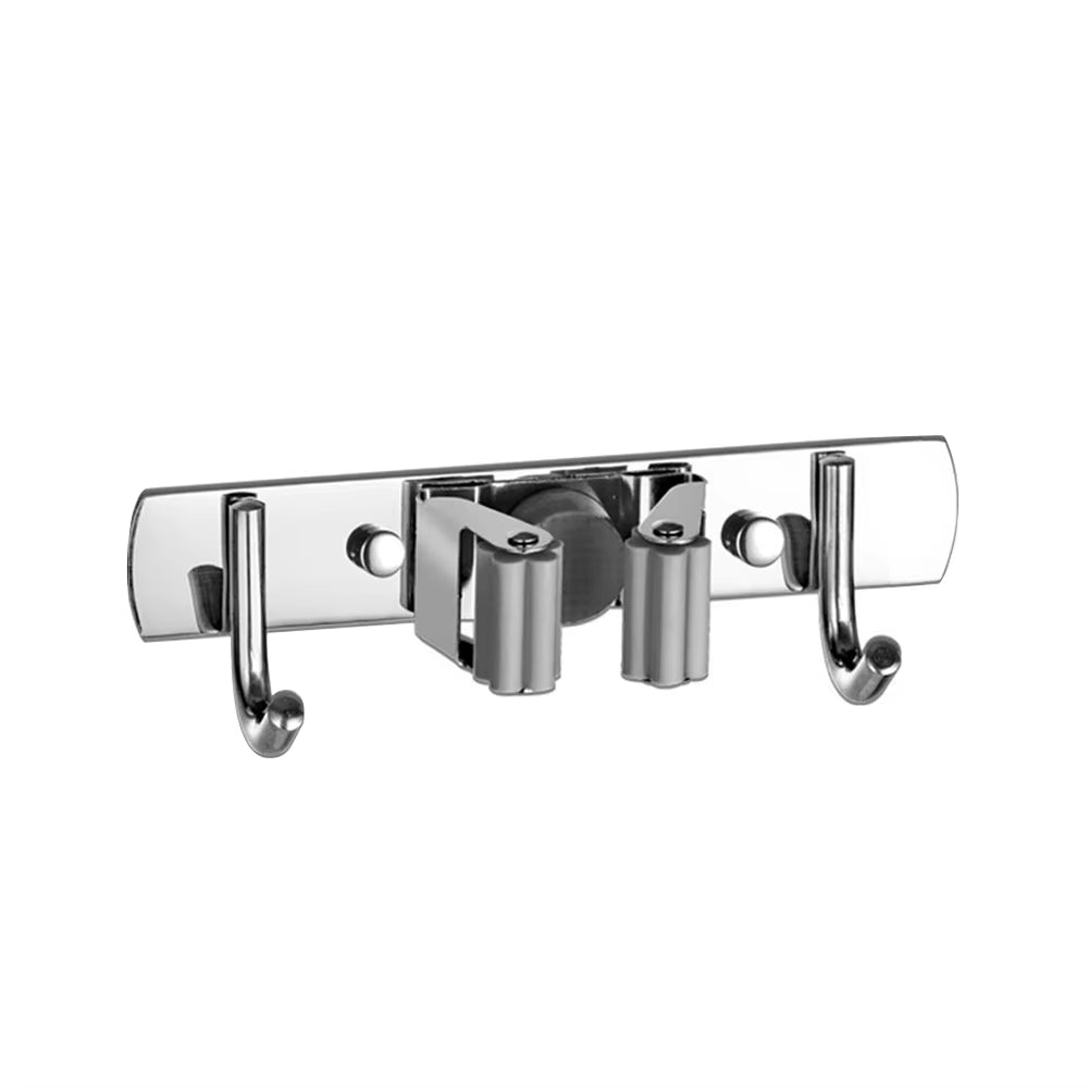 GripLock™ Stainless Steel Wall Mount Mop & Broom Holder – Space-Saving Hook for Kitchen & Bathroom Organization