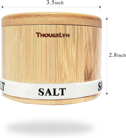 Salt and Pepper Bowls Bamboo Pepper Salt Box with Swivel Lid and Spoon 2 Piece Set Salt and Pepper Cellar to Easily Open and Seal with 2 Spoon Storage Spice Pepper Salt Container